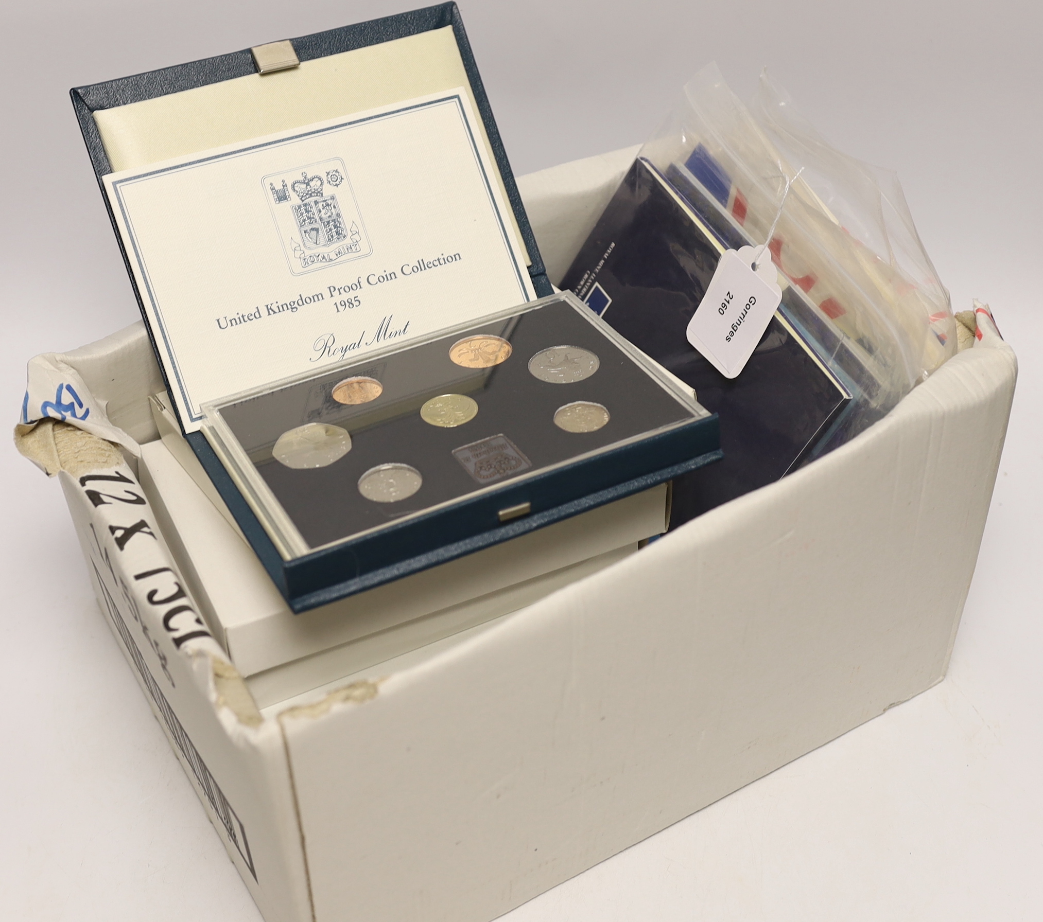 Royal Mint UK QEII proof coin year sets - 1980, 1984, 1985, 1989, 1992, 1996-1998 (8 cases), together with five Royal Mint UK QEII Brilliant UNC year sets for 1986, 1987, 1992, 1994 and 1995 (13)